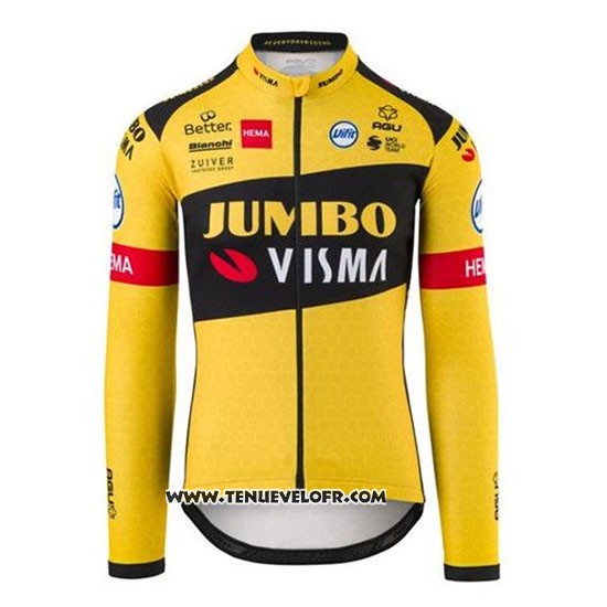 2020 Maillot Ciclismo Jumbo Visma Jaune Noir Manches Longues et Cuissard